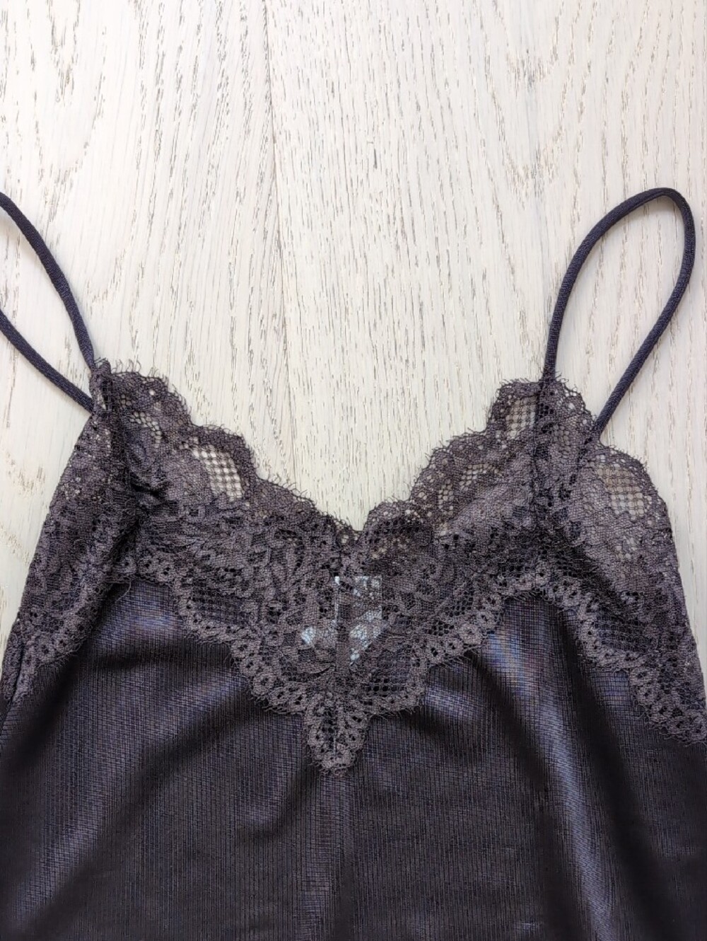 Satin Brown Lace-Trim Assymetrical Slip Dress - Picture 2 of 6